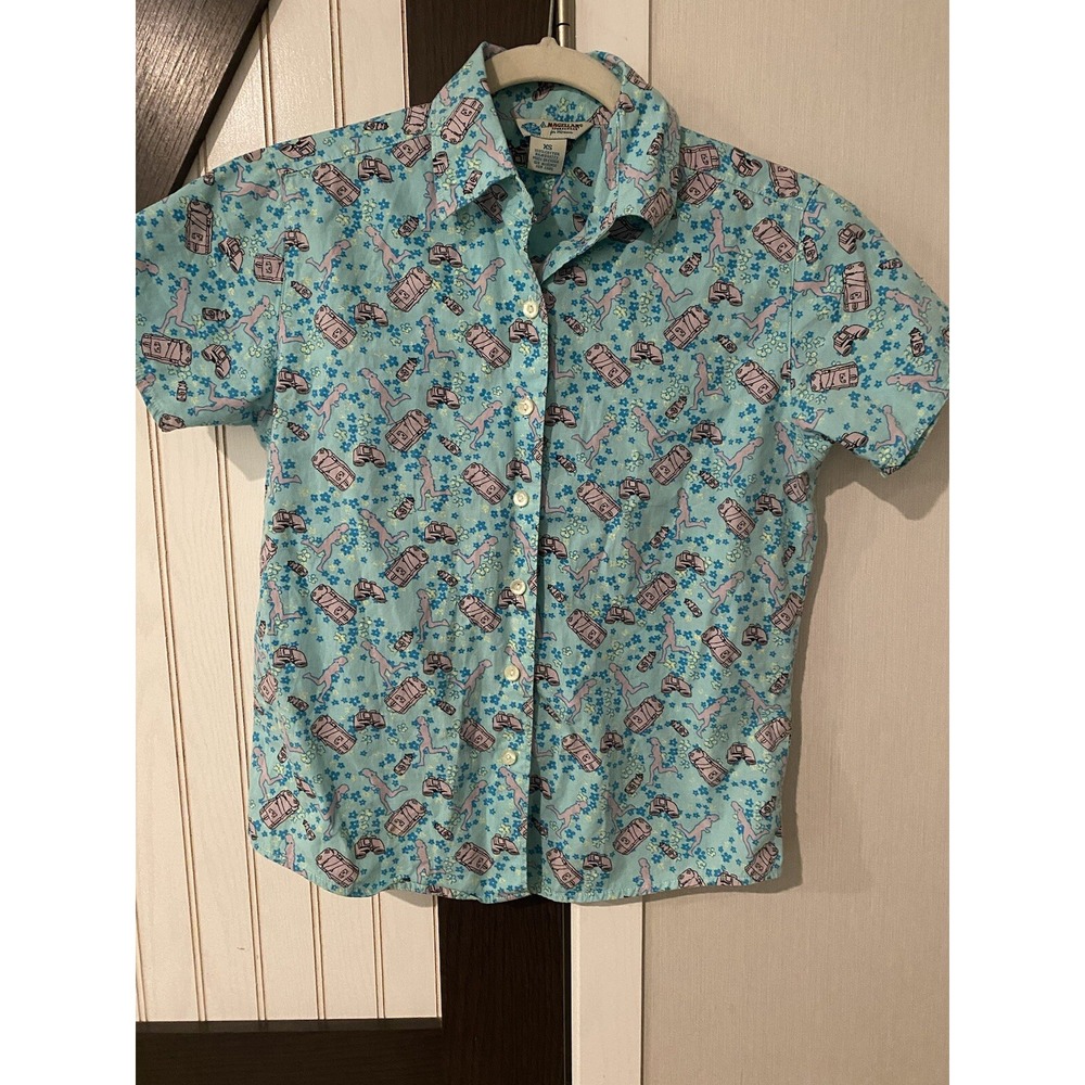 Magellan Sportswear Womens XS Hiking Print Button Up Shirt Blue Cotton Outdoor